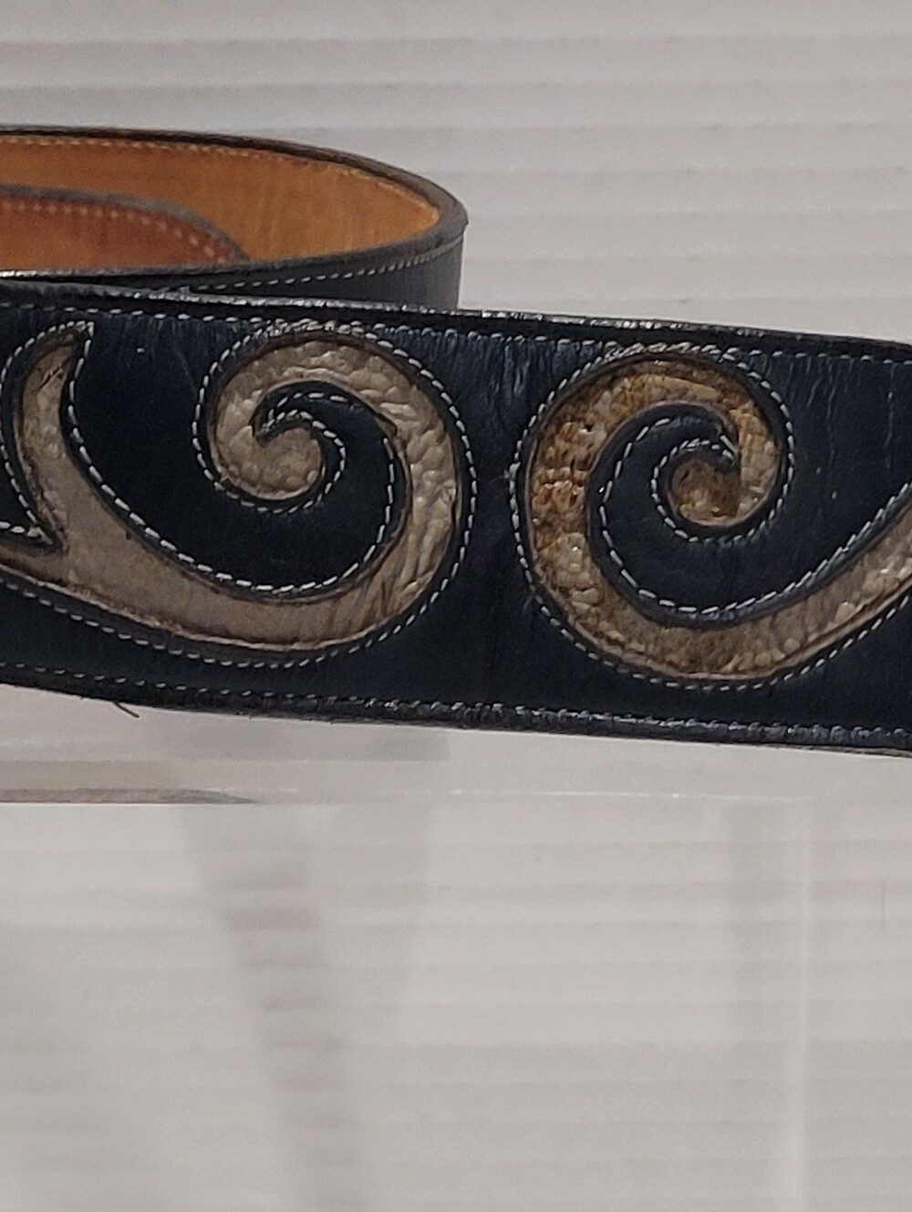 Tony Lama Mens Western Cowboy Leather Belt 46 Blue Grey Cowhide Leather W Buckle - Picture 6 of 16